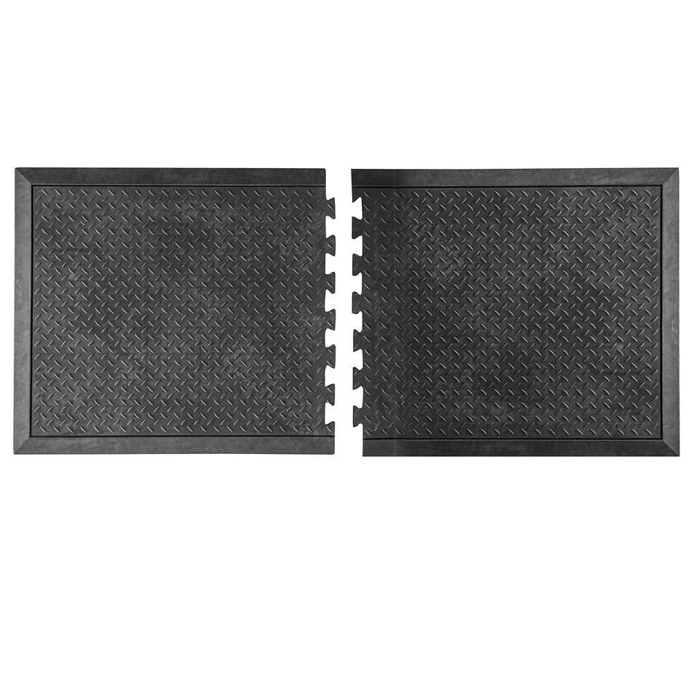 Black Interlocking Anti-Fatigue Rubber Mats, 2-Piece Set