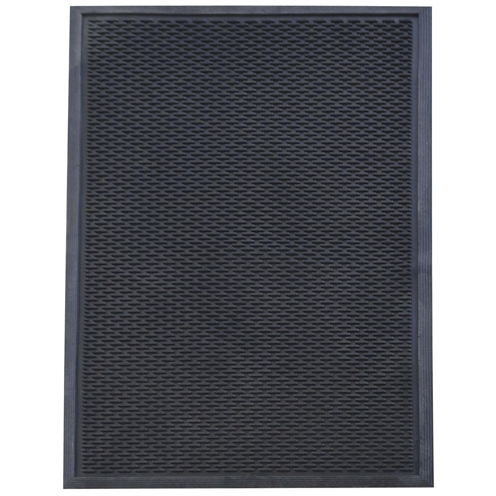 Black Slotted Scraper Rubber Outdoor Mat 35.5'' x 59''