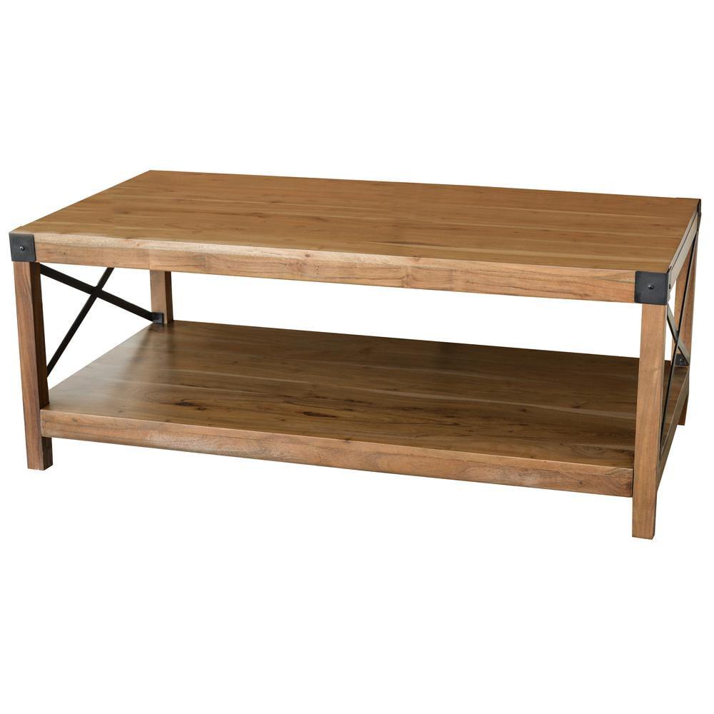 Acacia Wood and Metal Rustic Rectangular Coffee Table