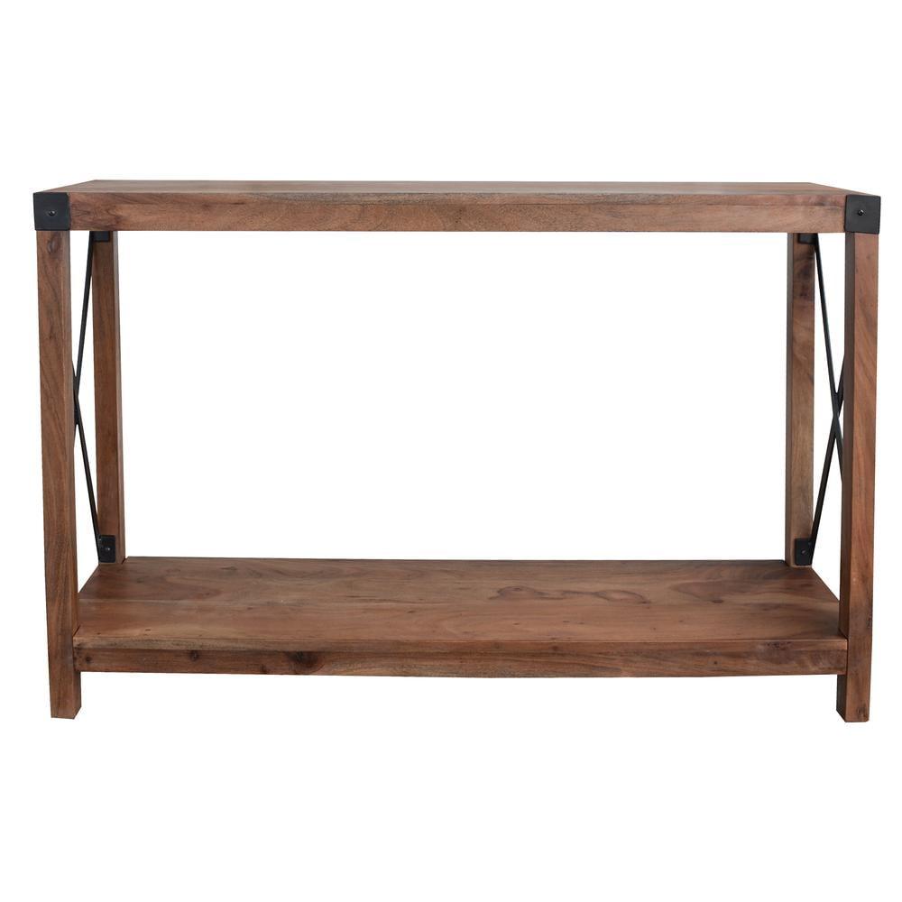 Rustic Acacia Wood and Metal Entryway Console Table with Storage