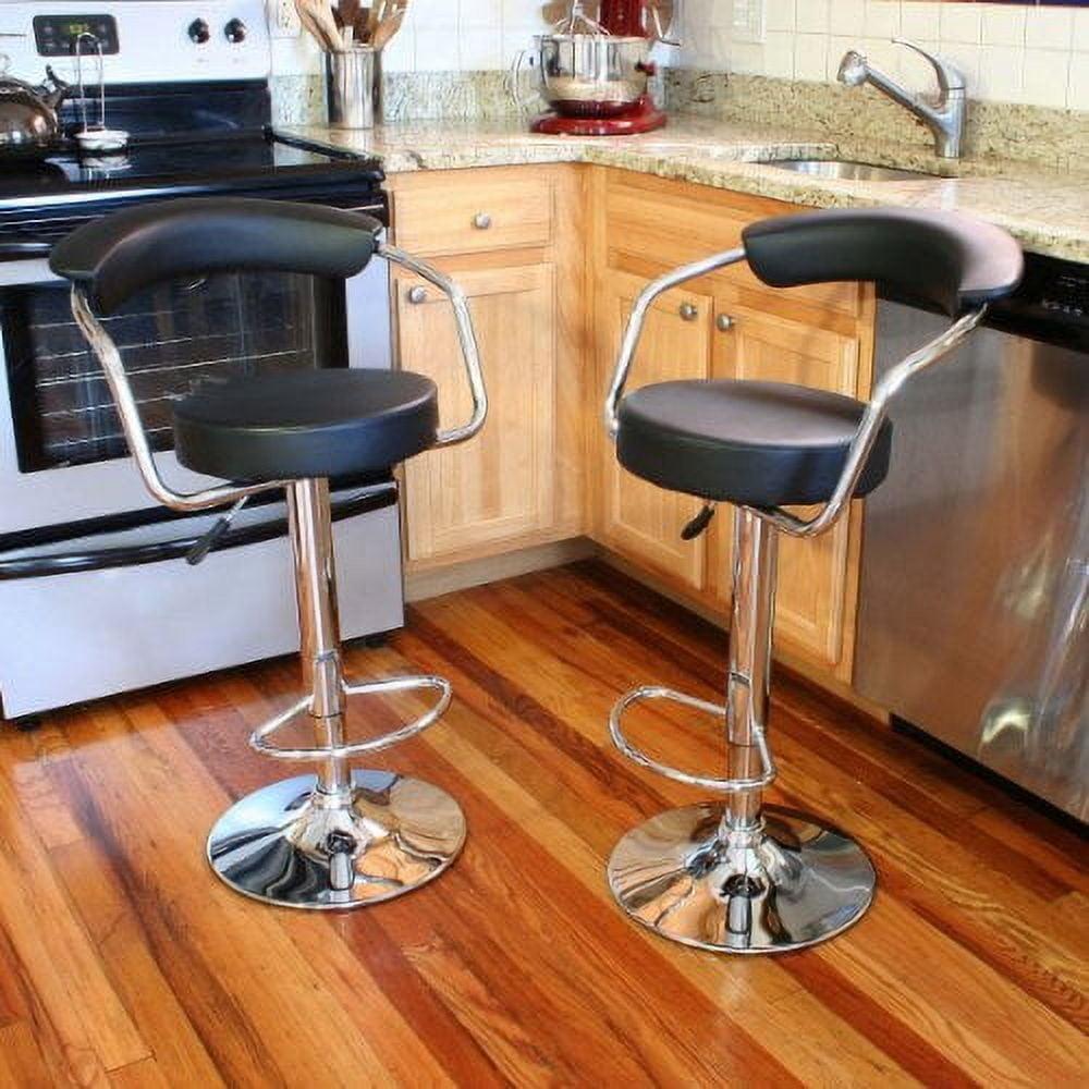 Adjustable Black Vinyl and Metal Swivel Bar Stools, Set of 2