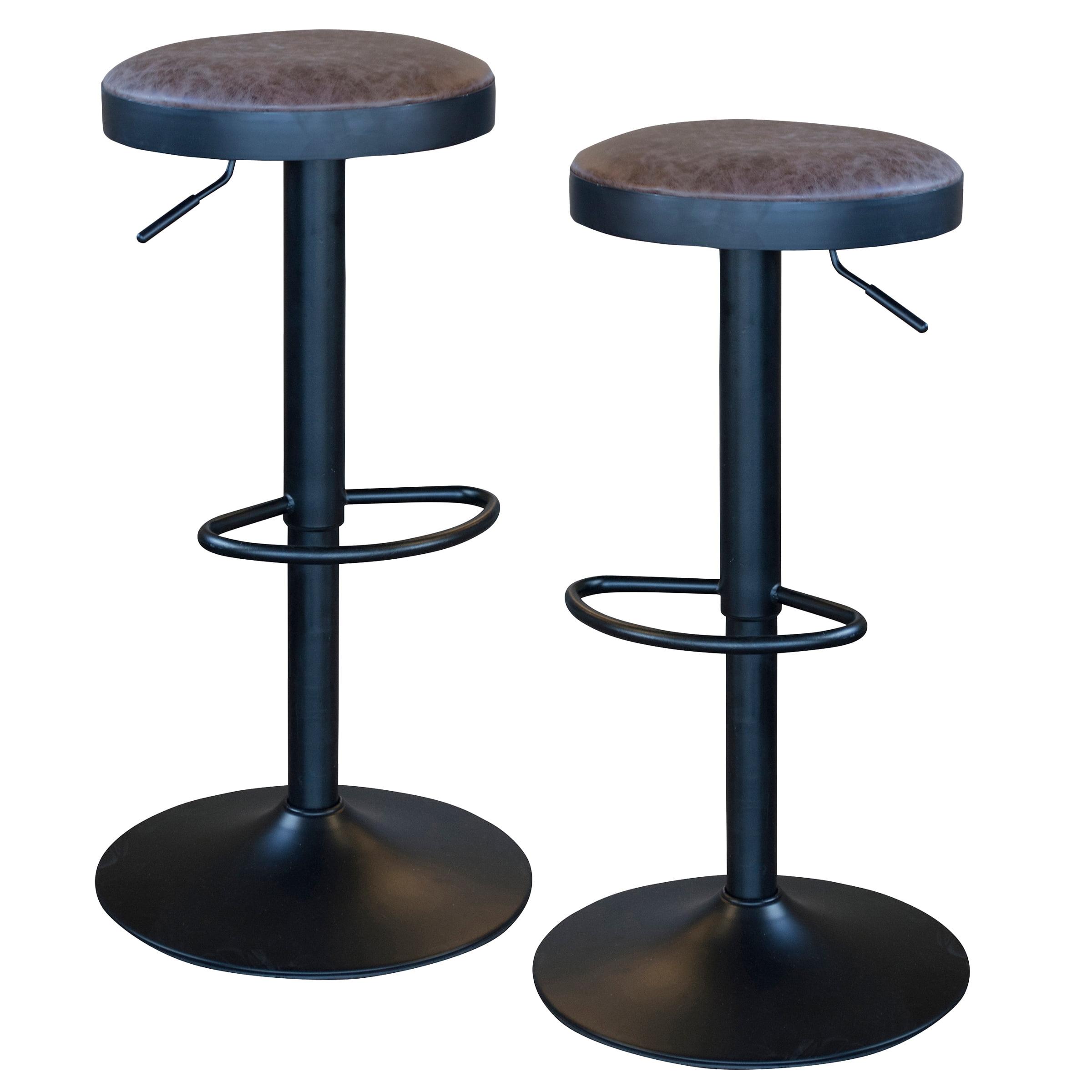 Adjustable Brown Faux Leather and Metal Swivel Bar Stools