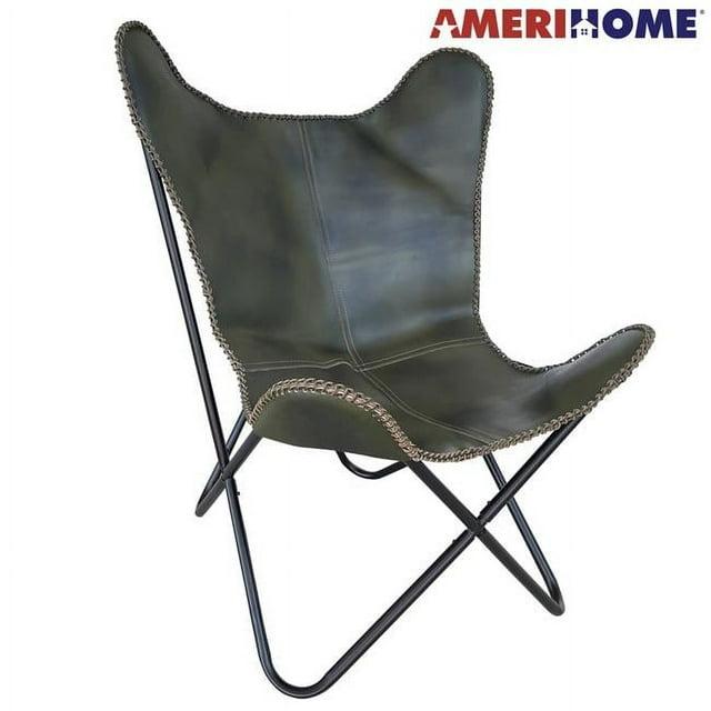 Genuine Leather Butterfly Chair  Forest Green