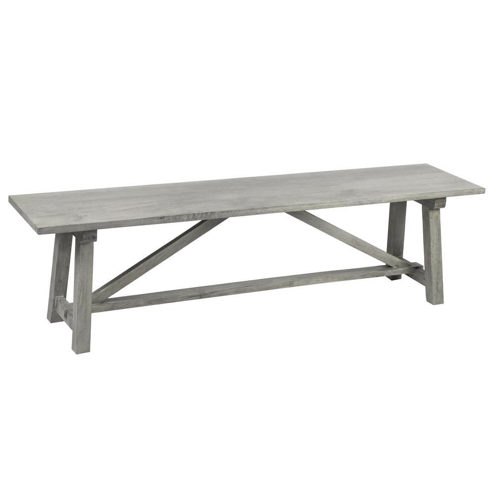 Gray Mango Wood Farmhouse Trestle Bench, 53 Inches