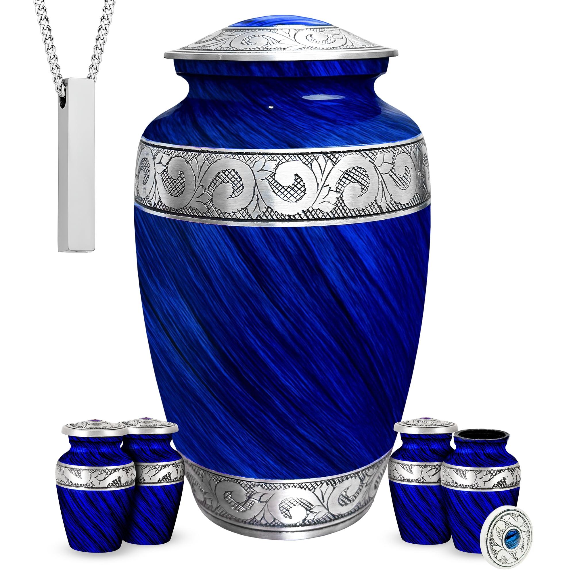 AmericUrn Set of 6 Urn for Ashes Adult Male with 1 Large Blue Urn 4 Small Keepsakes & 1 NecklaceUrn