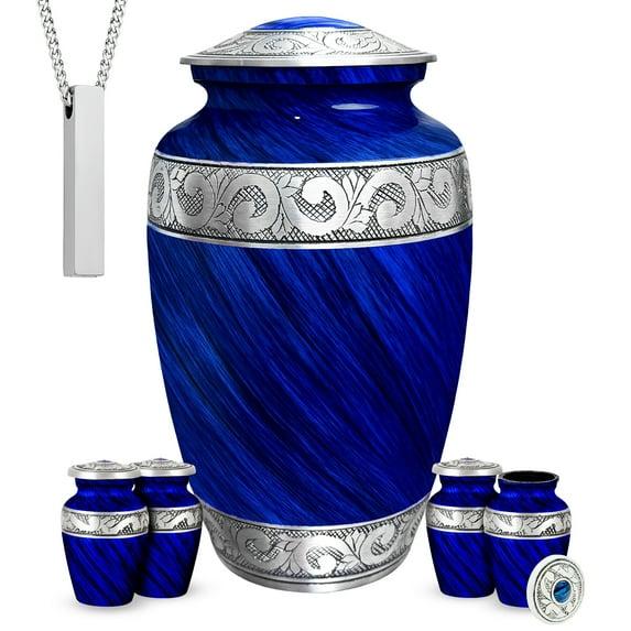AmericUrn Set of 6 Urn for Ashes Adult Male with 1 Large Blue Urn 4 Small Keepsakes & 1 NecklaceUrn