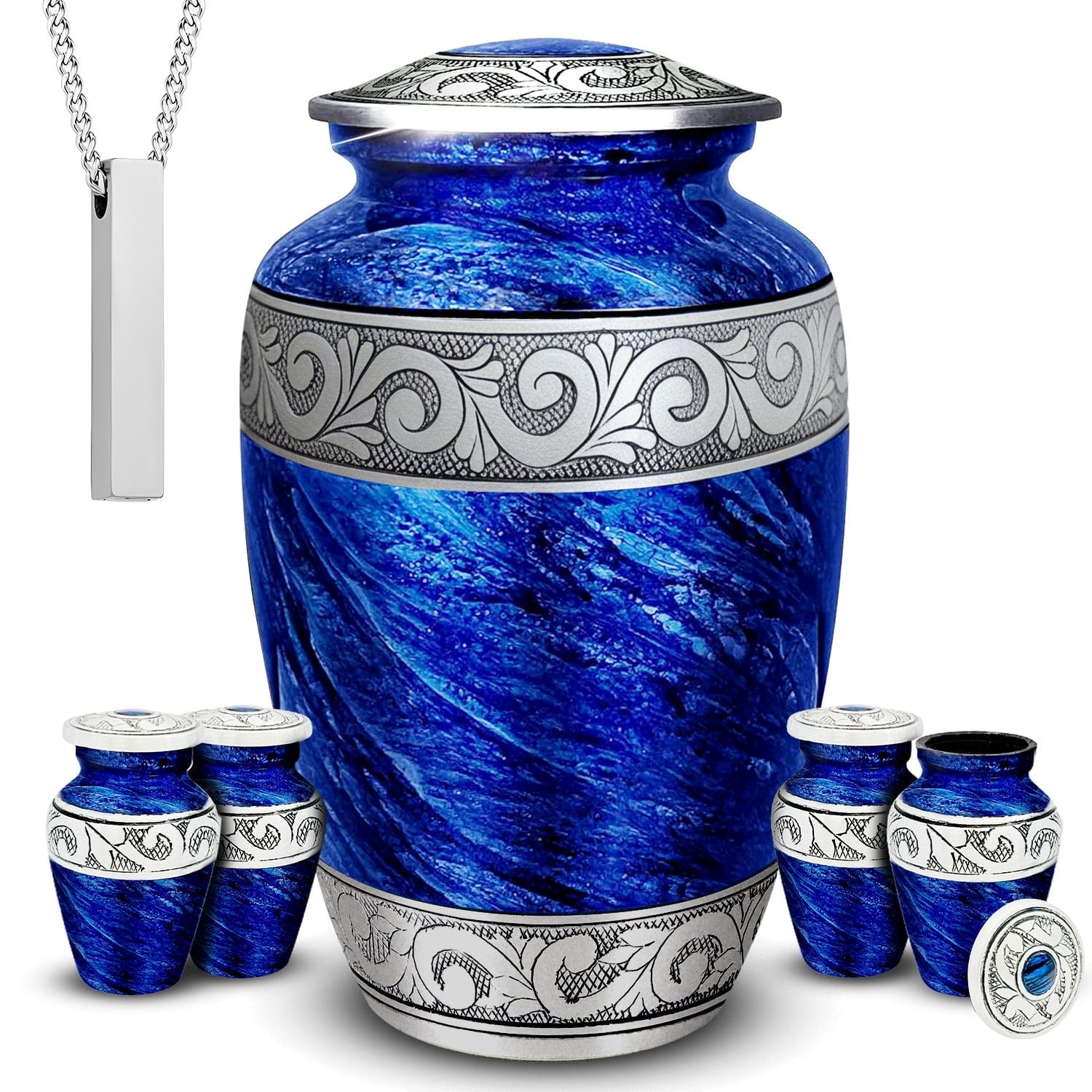 AmericUrn Set of 6 Urn for Ashes Adult Male with 1 Large Blue Urn 4 Small Keepsakes & 1 NecklaceUrn