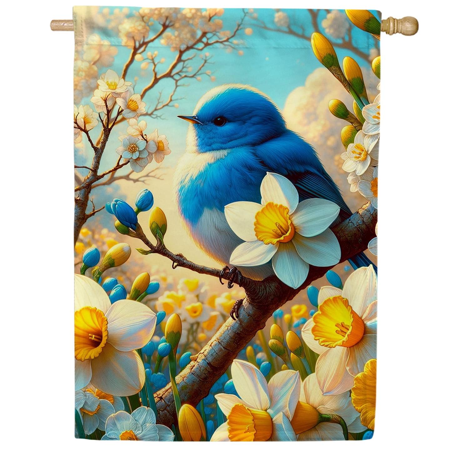 Bluebirds And Daffodils Spring House Flag Floral 28" x 40" Briarwood Lane