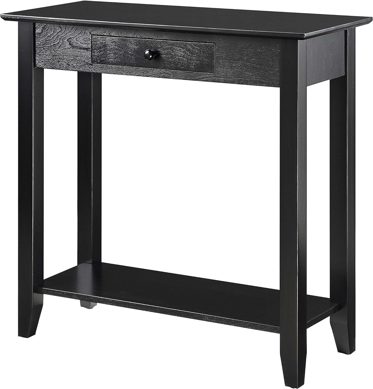 Black Pine Wood Hall Table with Drawer and Shelf