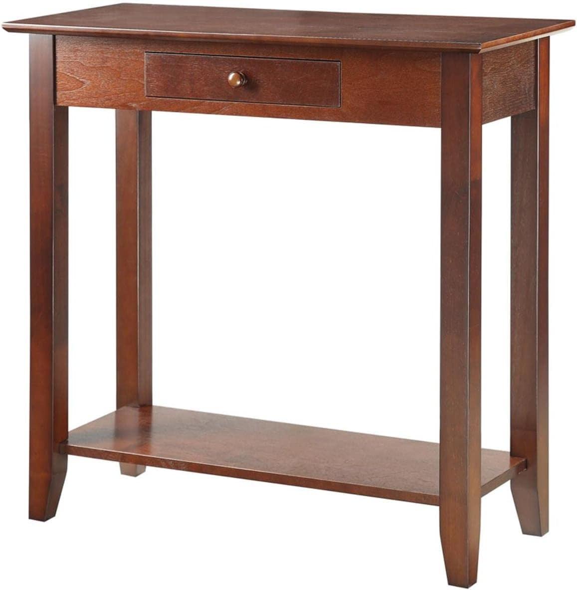 Espresso Solid Pine Wood Hall Table with Drawer and Shelf