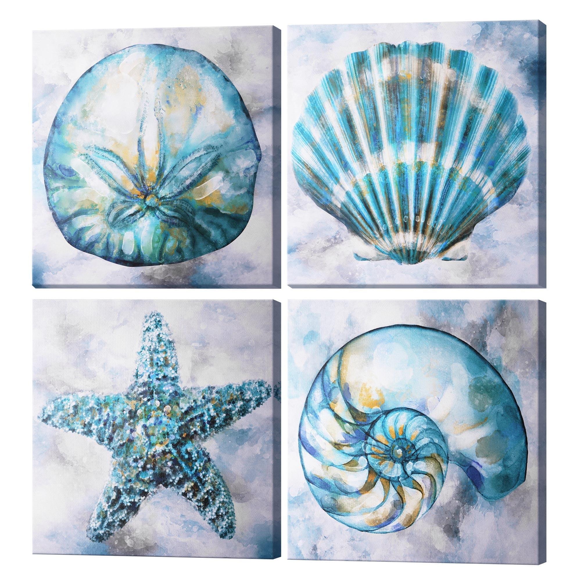 Teal & Gray Coastal Shells Canvas Wall Art Set