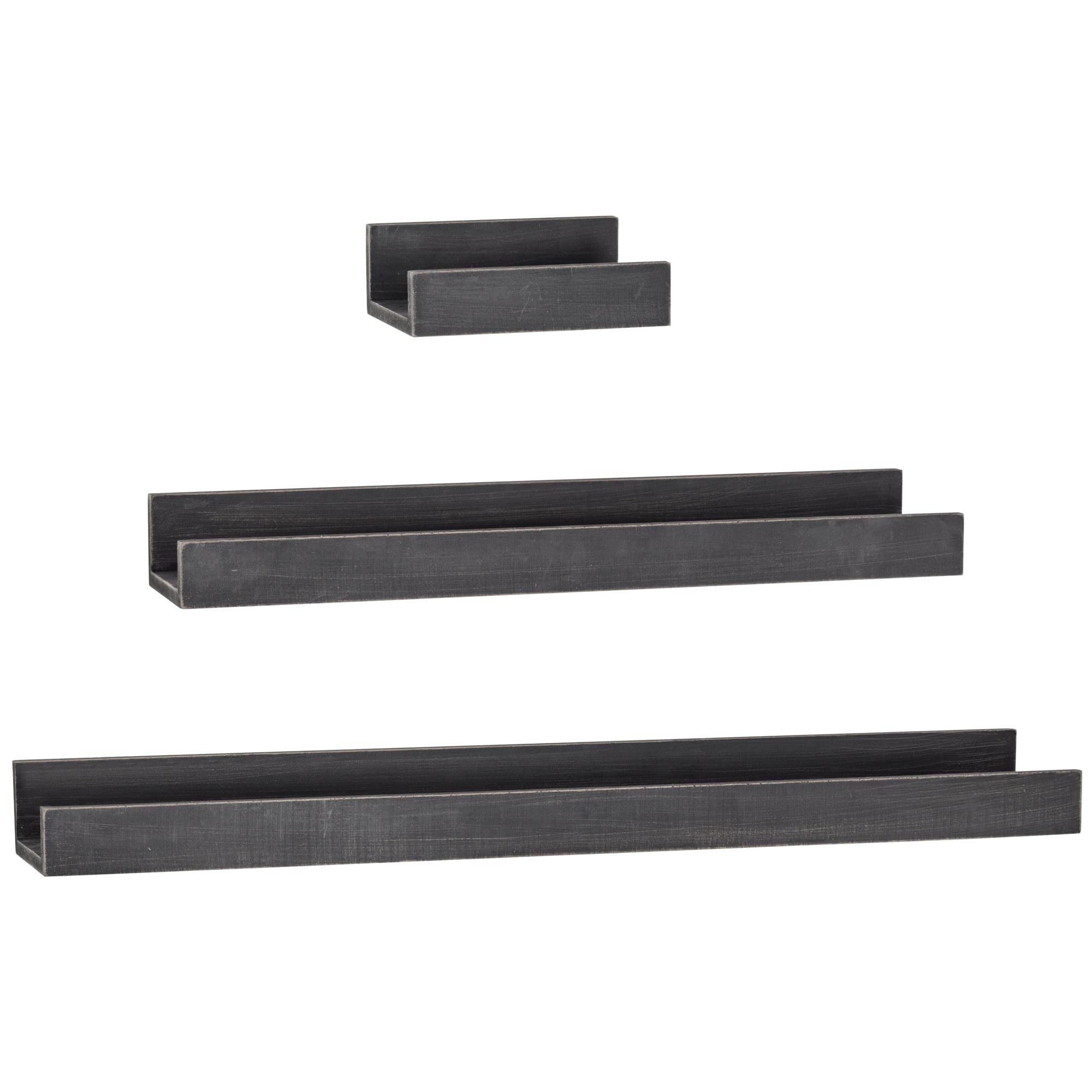 Black Rustic Wooden Floating Wall Shelves Set of 3