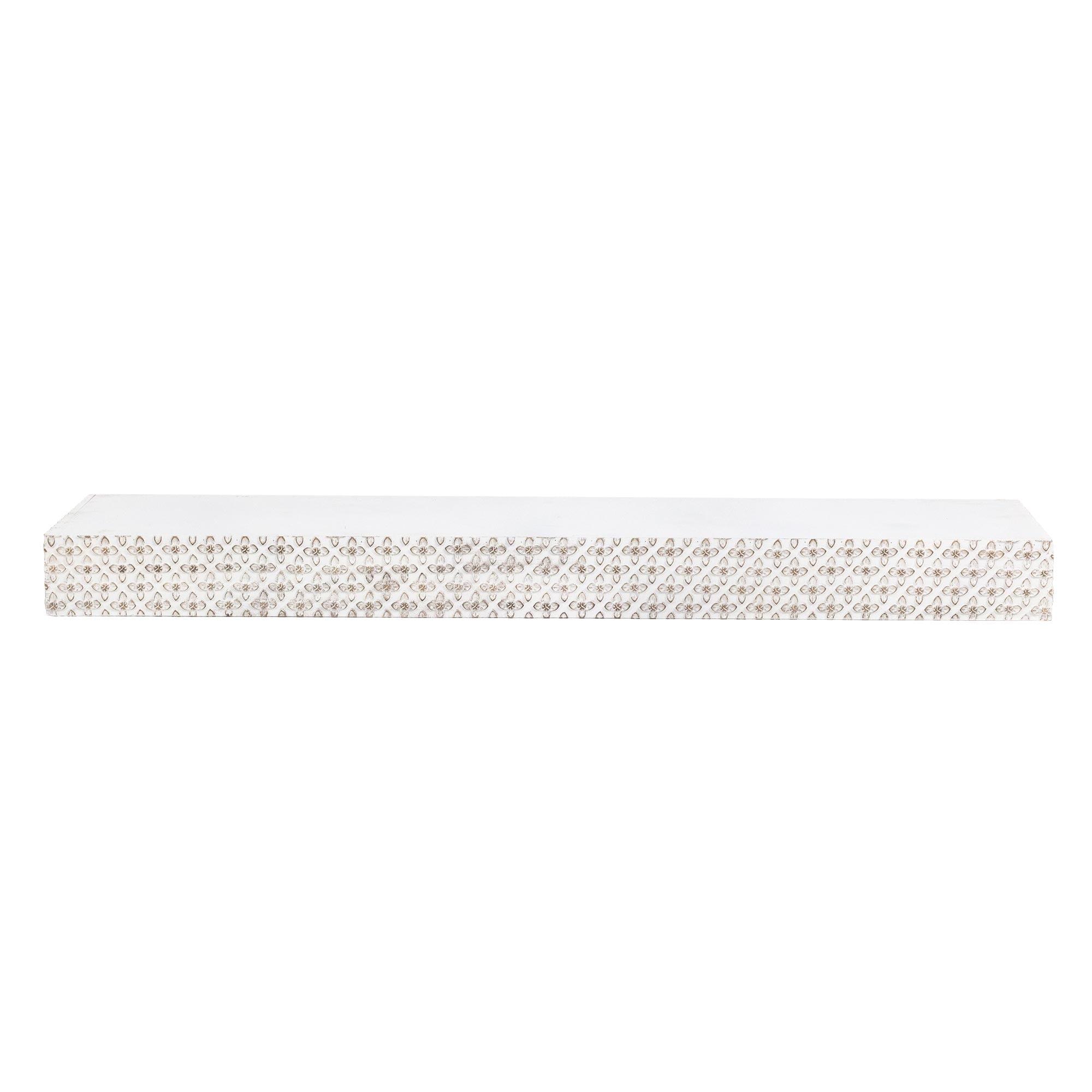 American Art Decor Large Rustic Embossed Wood Decorative Floating Wall Mounted Shelf - White - 36.25" L x 3" H x 8.6" D