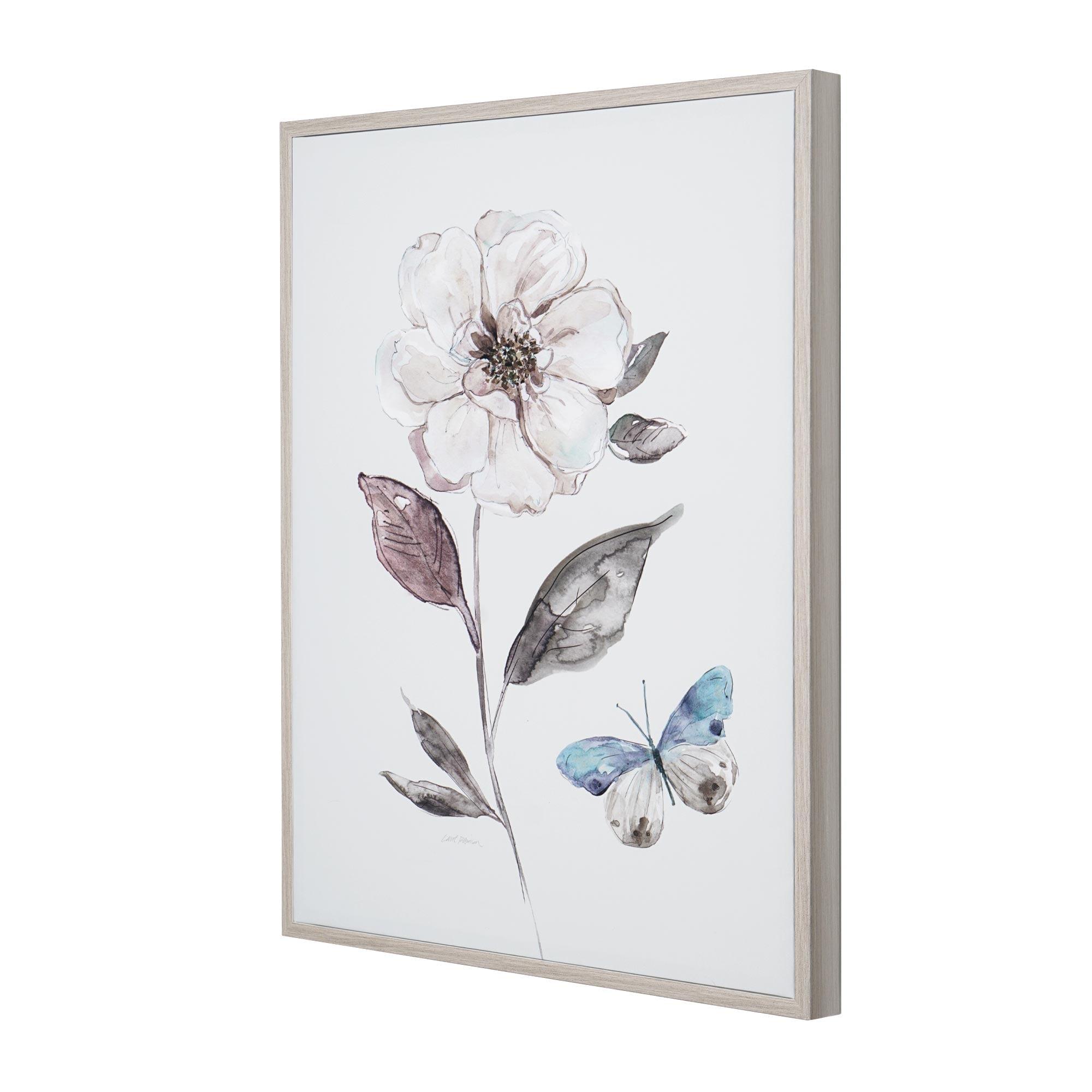 American Art Decor Opal Flower & Butterfly Vintage Floral Botanical Framed Canvas Wall Art Painting Print for Living Room, Bedroom, Kitchen, Home Office, Dining & Guest Room - 18"x24"