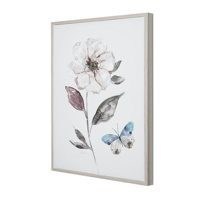 American Art Decor Opal Flower & Butterfly Vintage Floral Botanical Framed Canvas Wall Art Painting Print for Living Room, Bedroom, Kitchen, Home Office, Dining & Guest Room - 18"x24"
