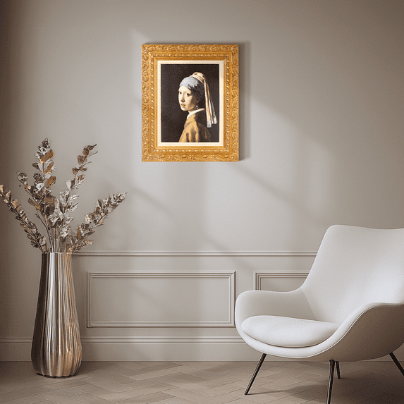 American Art Decor 19.25"x23.25" Ornate Framed Girl with a Pearl Earring Canvas Print by Johannes Vermeer