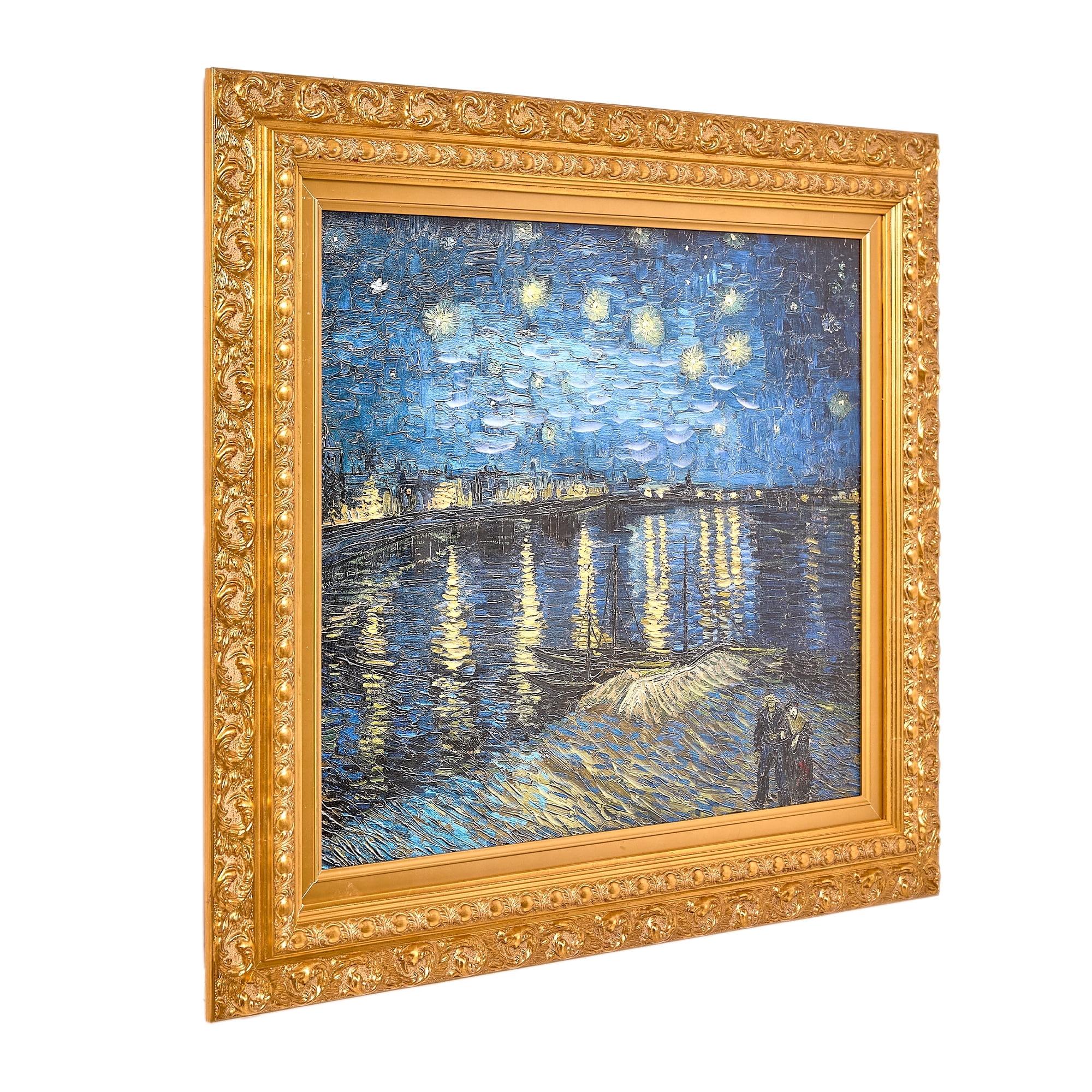 American Art Decor 31.75"x27.62" Ornate Framed Starry Night Over The Rhone Canvas Print by Vincent van Gogh: Impressionist Wall Decor