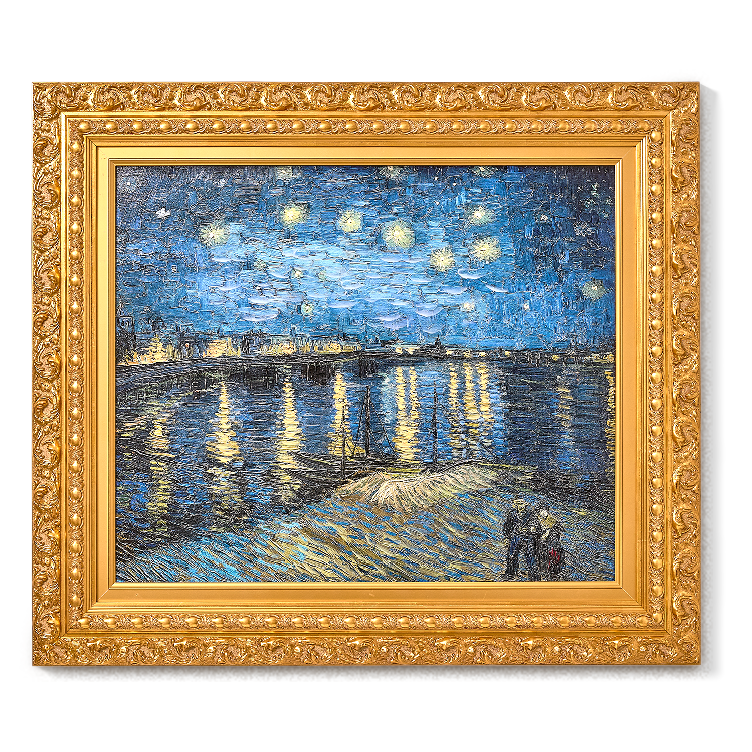 American Art Decor 31.75"x27.62" Ornate Framed Starry Night Over The Rhone Canvas Print by Vincent van Gogh: Impressionist Wall Decor