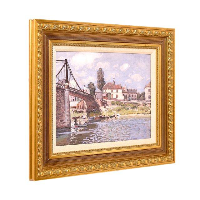 American Art Decor 22.75"x18.75" Ornate Framed The Bridge at Villeneuve Canvas Print by Alfred Sisley: Impressionist Wall Art