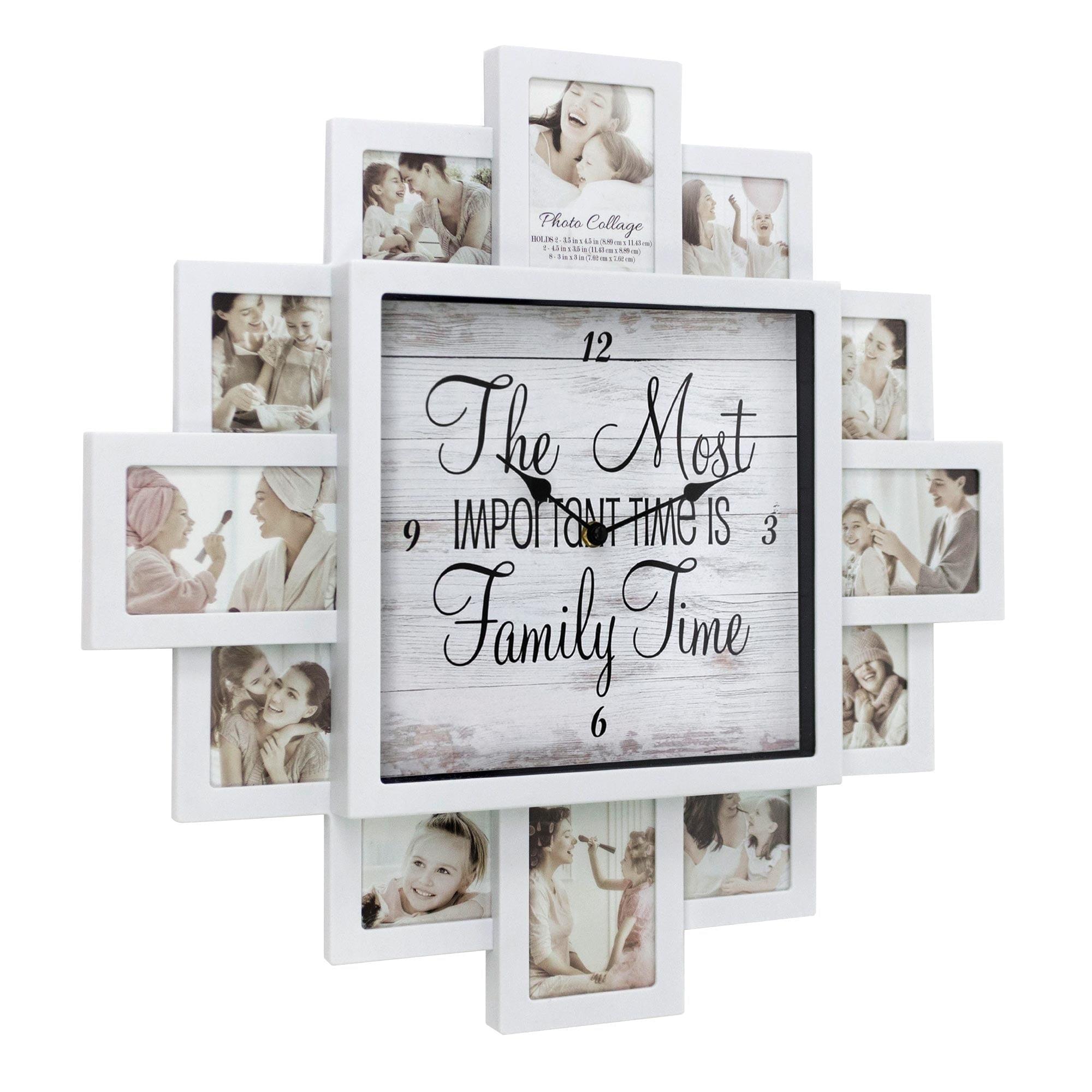 American Art Decor Farmhouse Shabby Chic 'Family Time' Picture Frame Collage Wall Clock White : Modern Square Analog Display