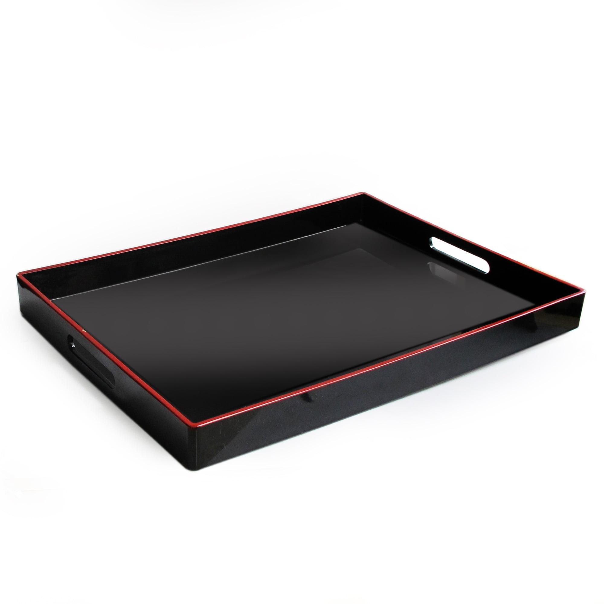 Elegant Black Polypropylene Rectangular Tray with Polished Finish and Handles