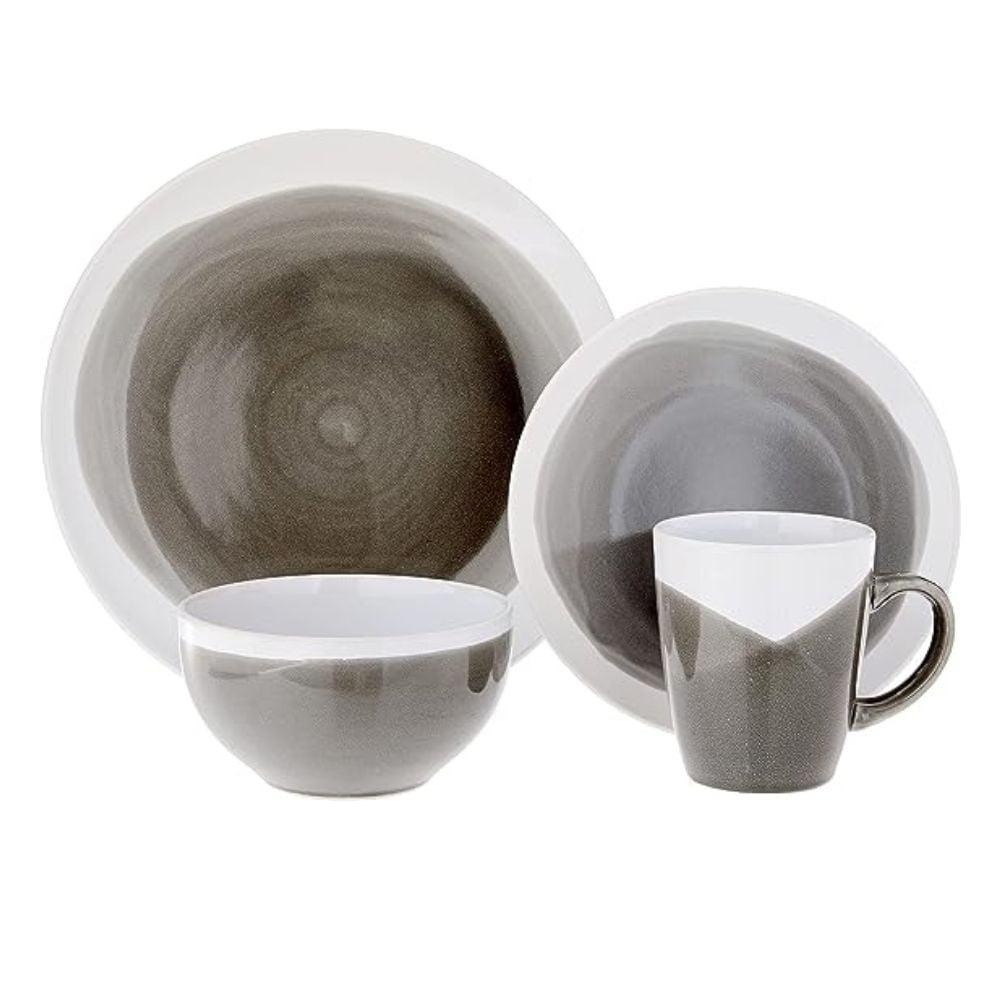 American Atelier, Charcoal and White, Round, Stoneware Dinnerware Set, 16-Piece
