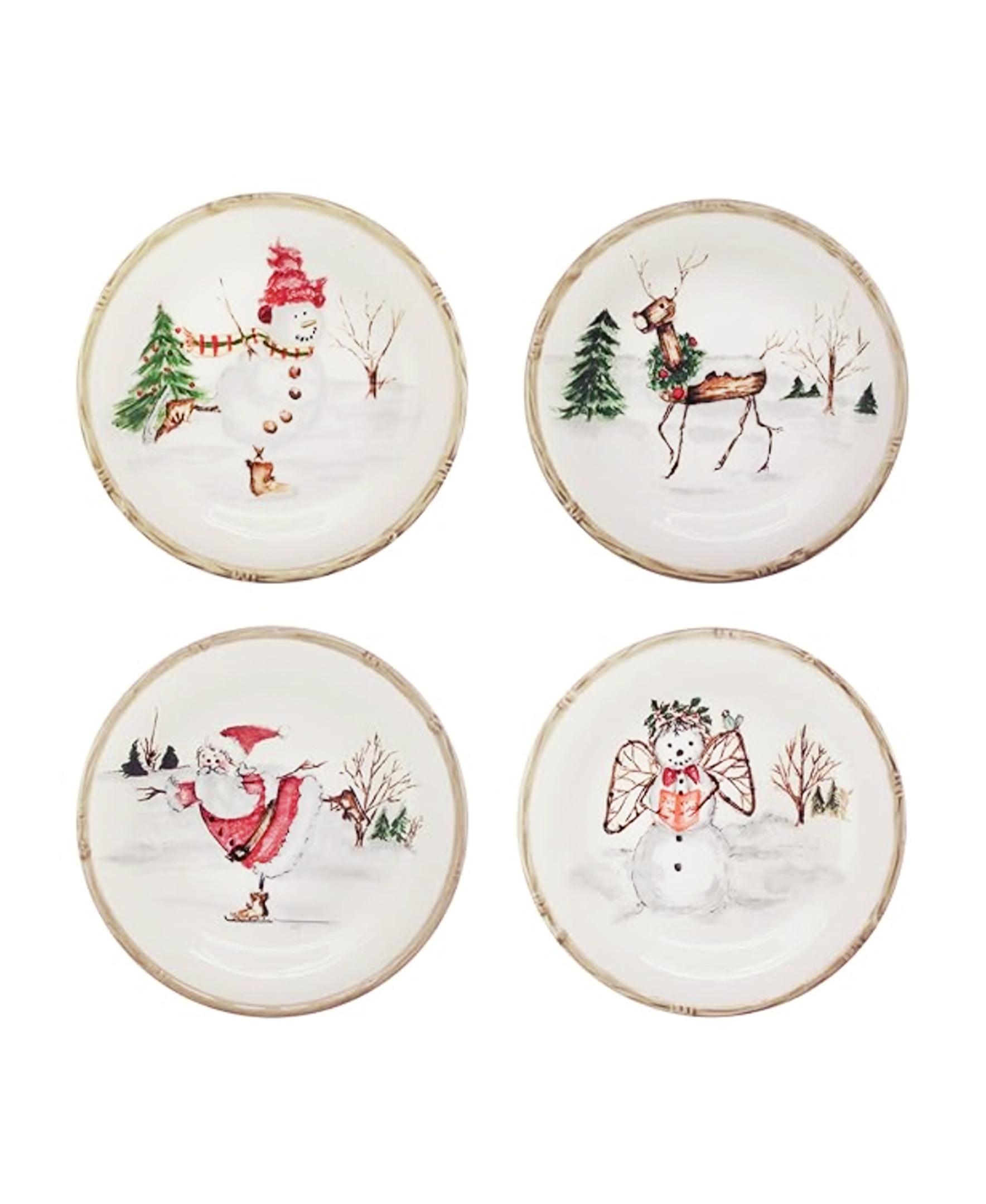 American Atelier Christmas Twig Holiday Dinner Plate, Set of 4, Holiday-Themed Special Occasion Earthenware Multipurpose Dishes ,11 Inch