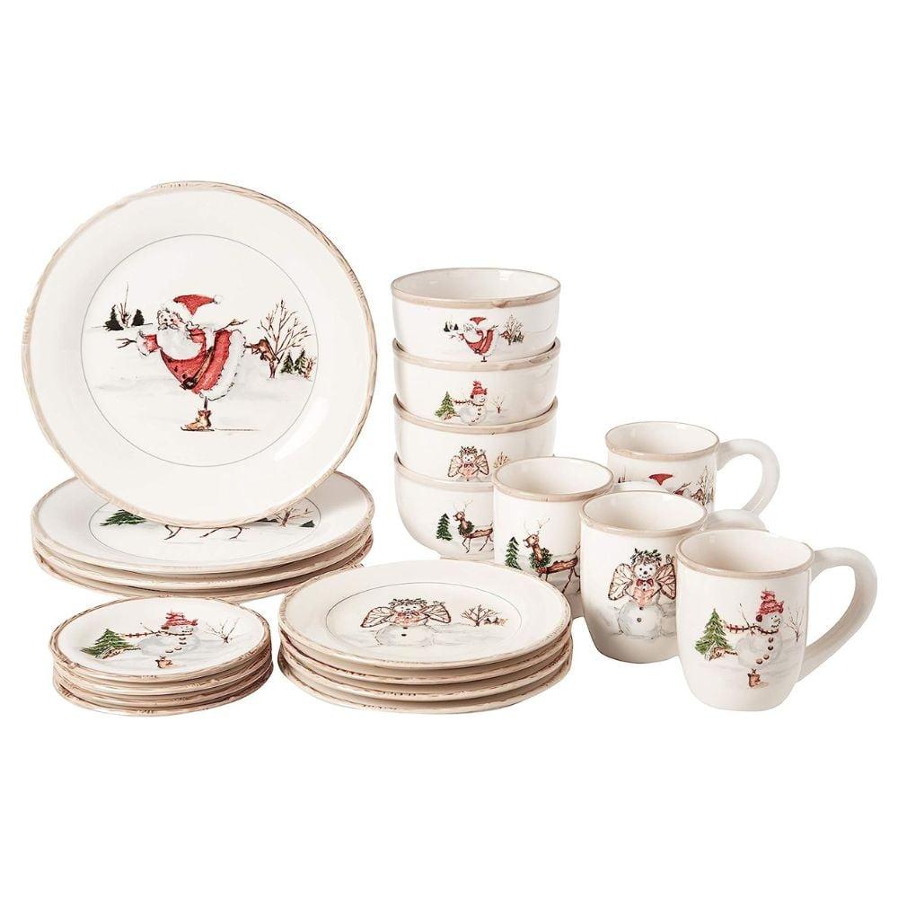 Christmas Twig Cream Ceramic Holiday Dinnerware Set, 20-Piece