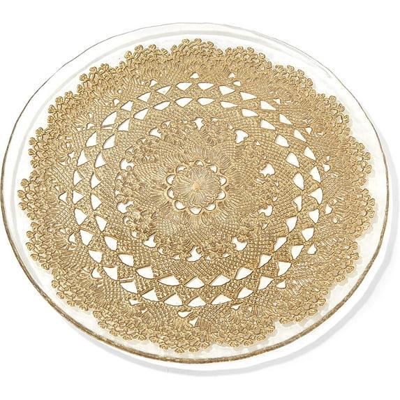 American Atelier, Round, Clear and Gold, Glass Dolly Ginger Decorative Charger Plate, 13"