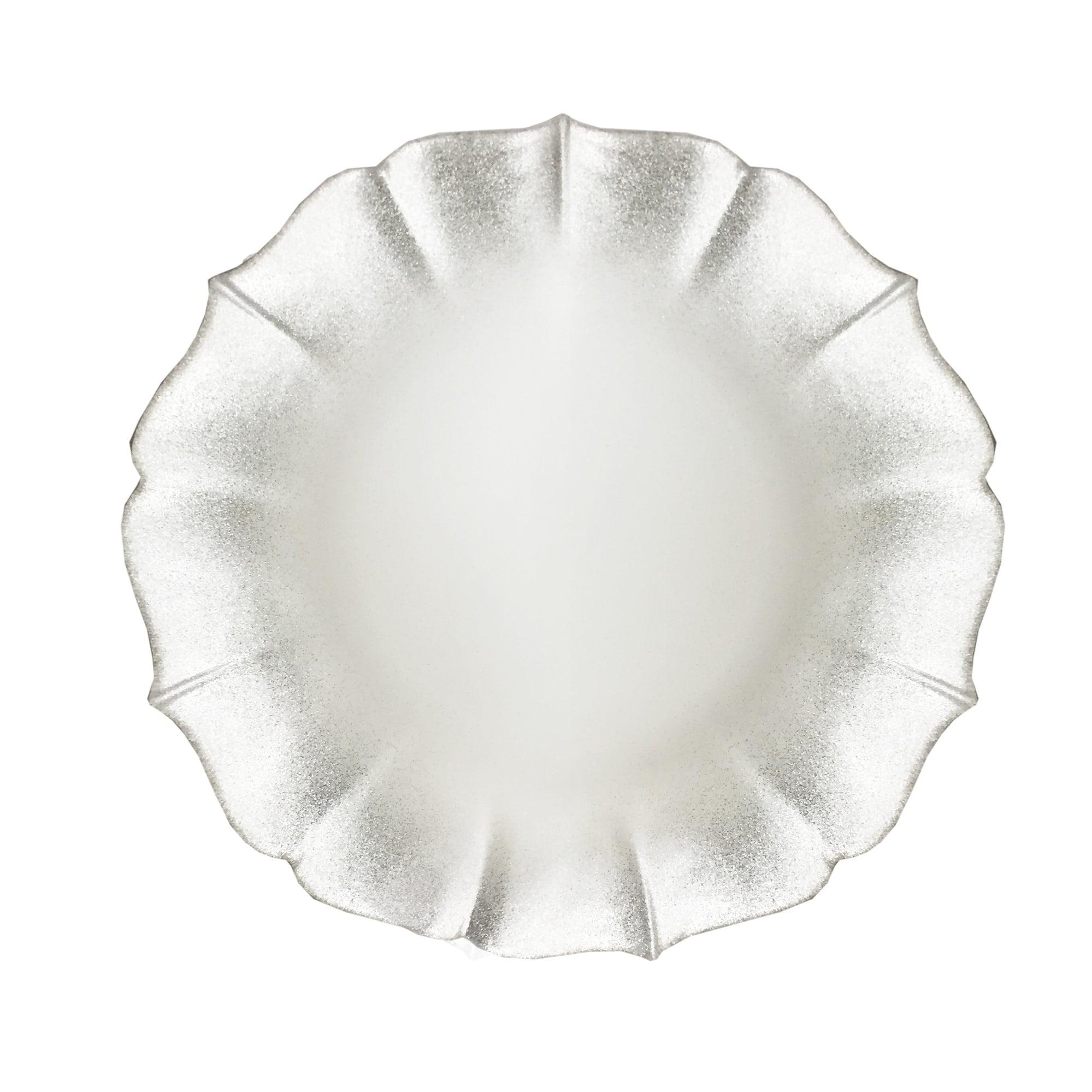 American Atelier, Round Contessa Glass Decorative Pearl White with Silver Glitter Charger Plate, 13"