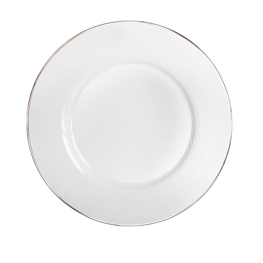 White Glass Charger Plate with Platinum Rim, 13"