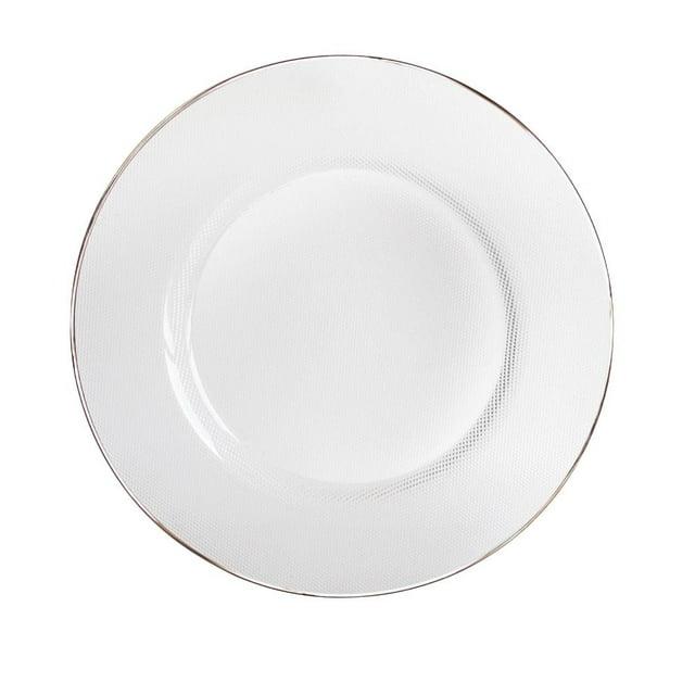 American Atelier, Round, White Glass Decorative Charger Plate with Platinum Gold Rim, 13"