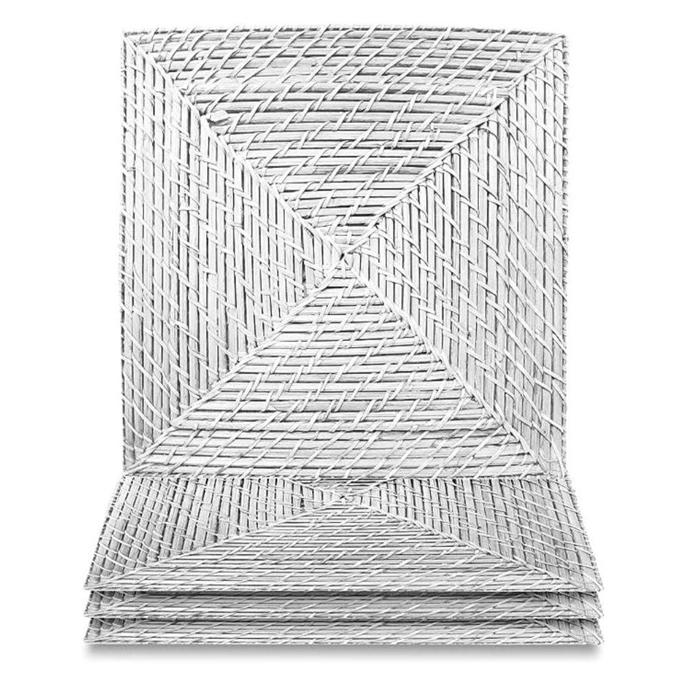 American Atelier, Square, Decorative White Rattan Charger Plates Set of 4, 15"