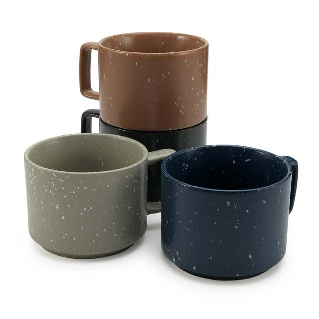 American Atelier Stackable Stoneware 16 oz. Coffee Mugs Set, Cups for Kitchen Countertop, Tabletop, Island, Set of 4,Multicolor w/ White Speckles