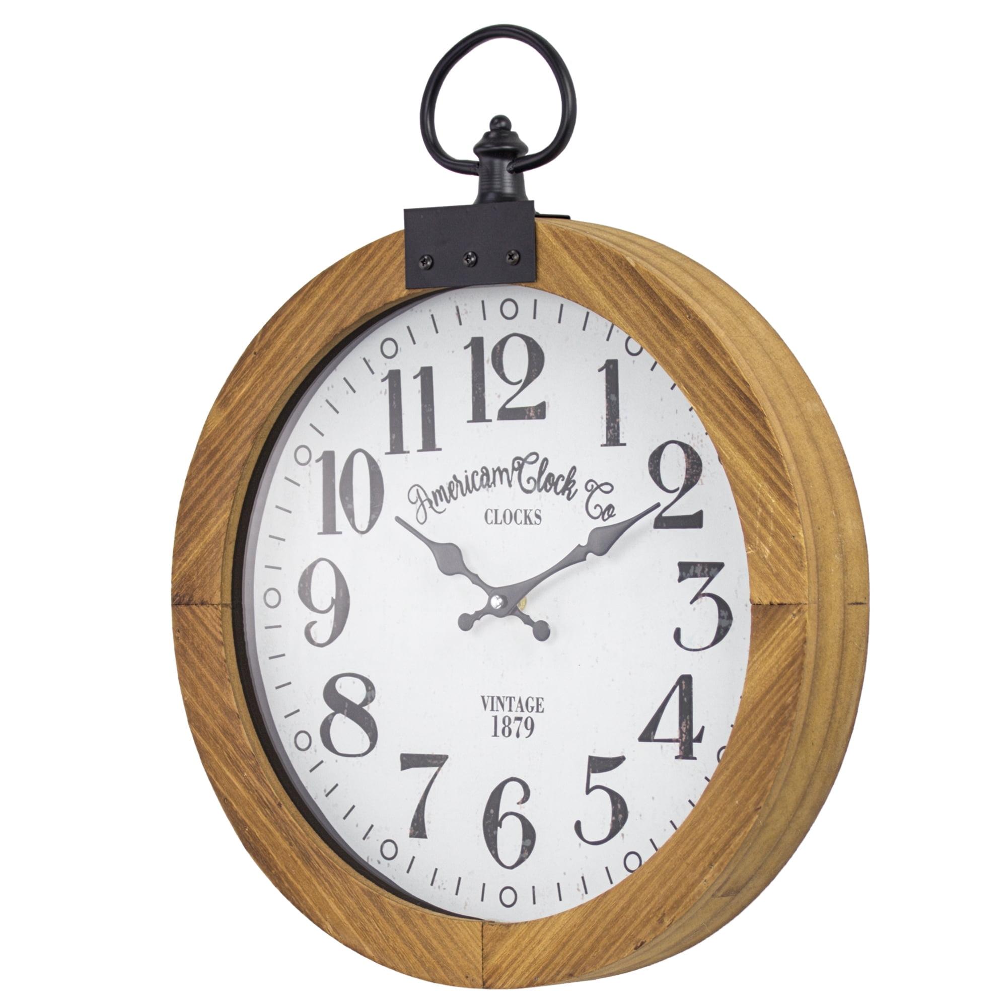 20" White and Natural Wood Pocket Watch Wall Clock