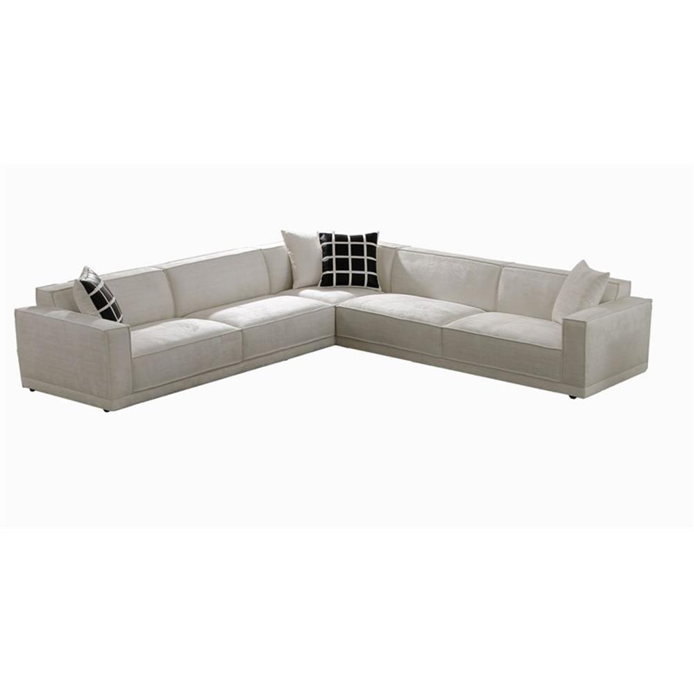 Ivory Fabric Modern Sectional Sofa with Wooden Legs