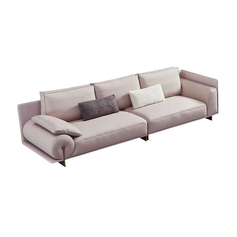 Gray Genuine Leather Extra Long 4-Seater Sofa