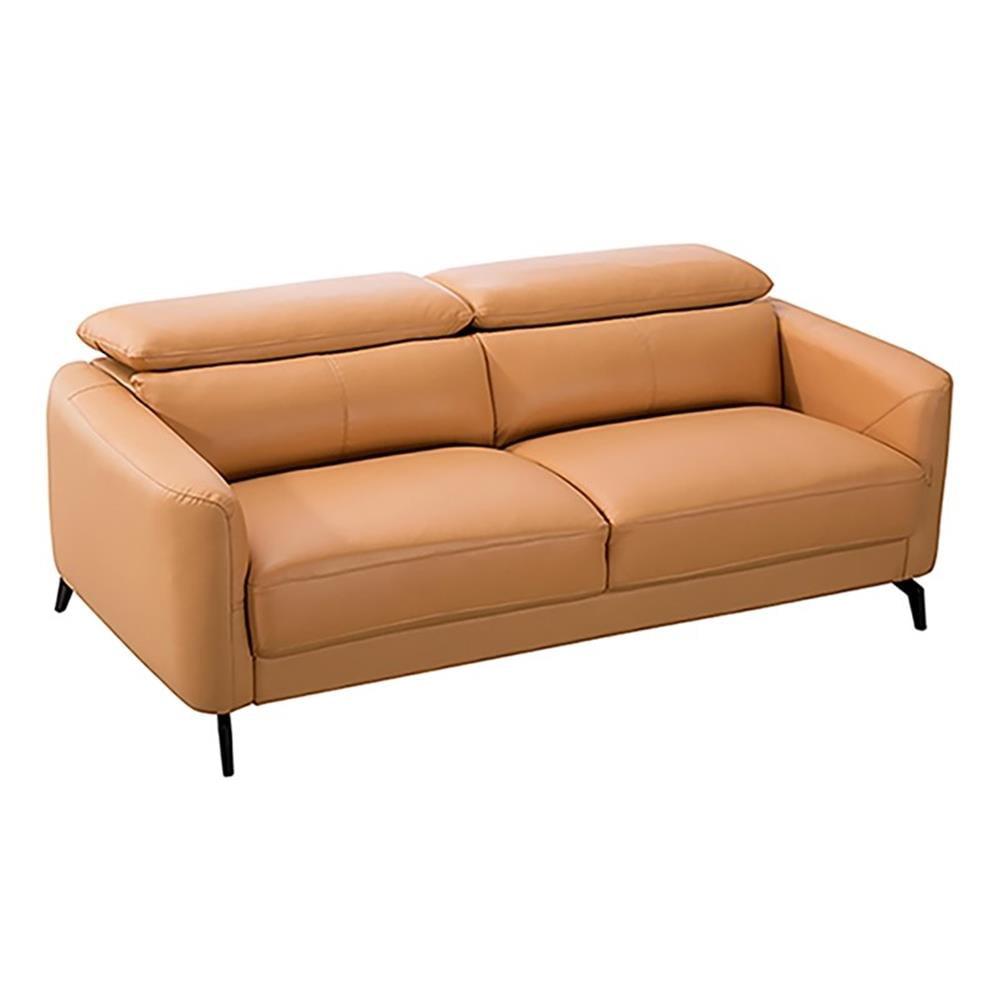 Yellow Genuine Leather Loveseat with Adjustable Headrest