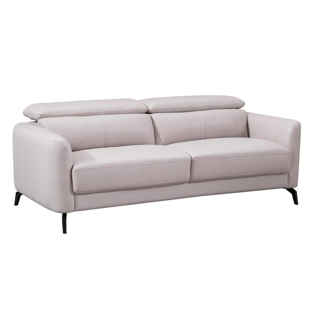 Light Gray Genuine Leather Modern Sofa with Adjustable Headrests