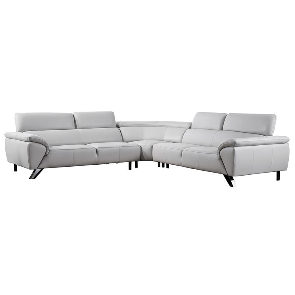 Light Gray Italian Leather L-Shaped Sectional Sofa