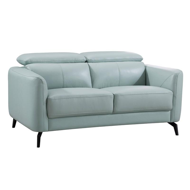 American Eagle Furniture Leather Loveseat in Light Teal (Turquoise) color
