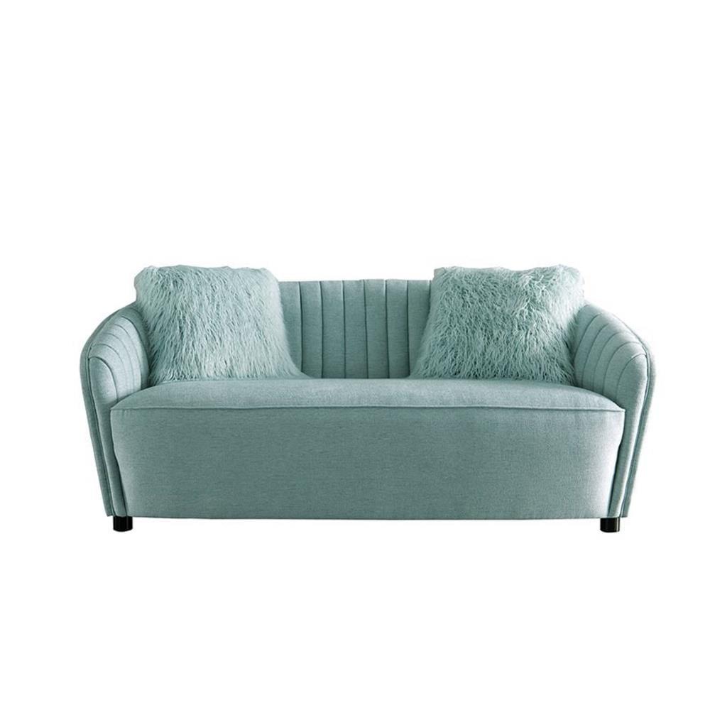 Light Green Tufted Fabric Loveseat with Pillow-top Arms