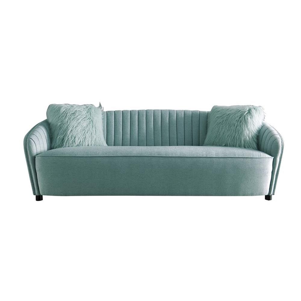 Light Green Tufted Fabric Sofa with Curved Arms