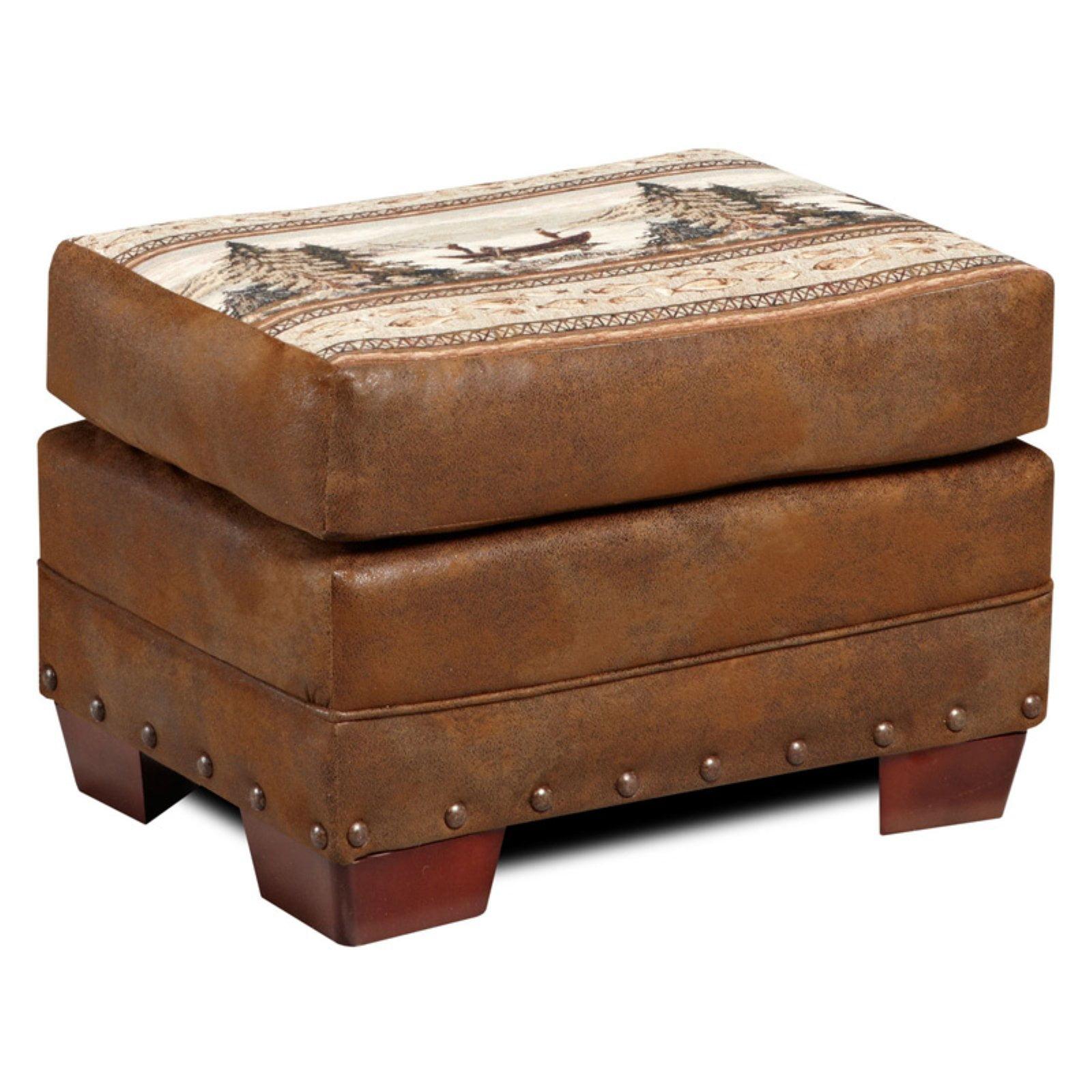 Brown Microfiber and Tapestry Rustic Ottoman