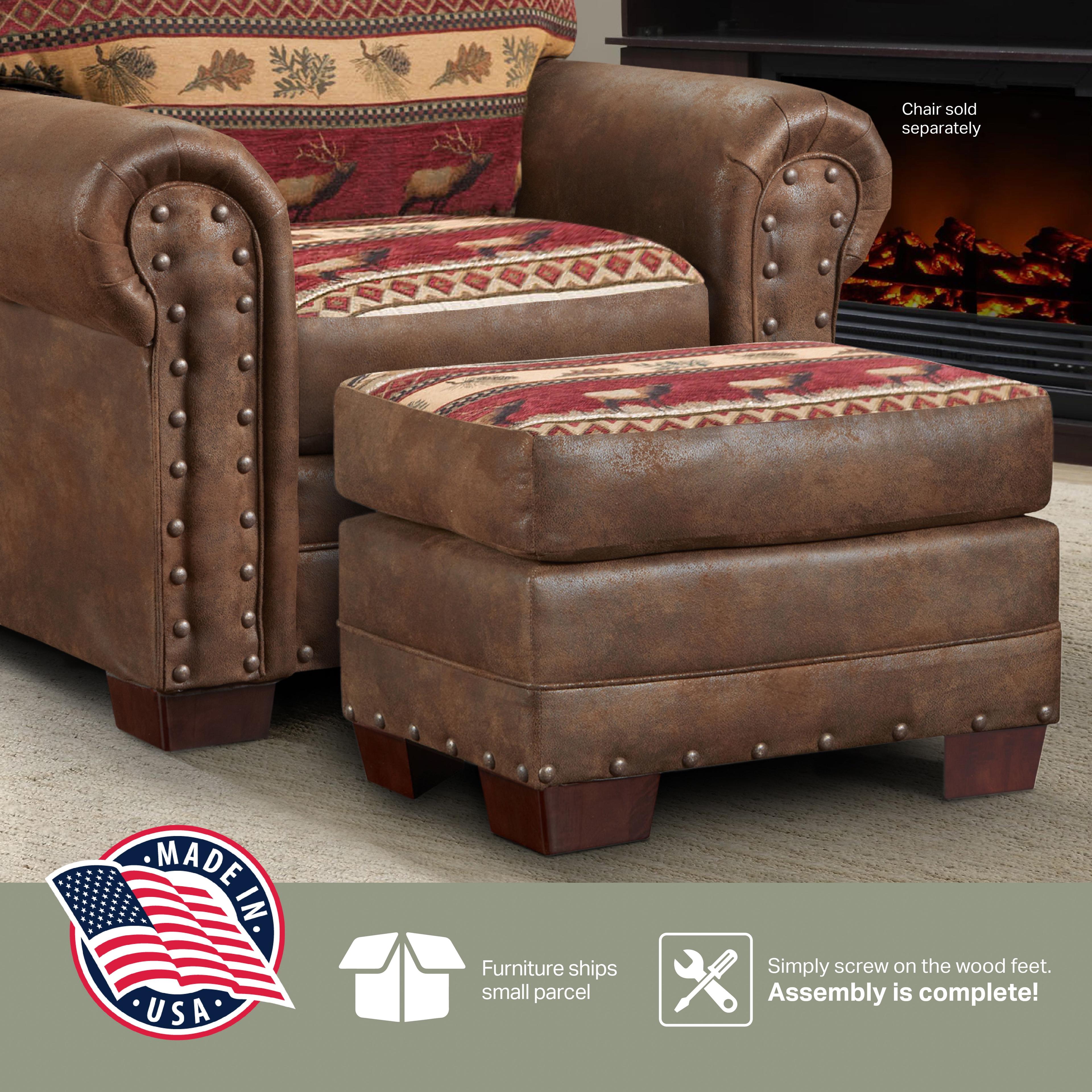 Sierra Lodge Brown Microfiber and Tapestry Ottoman