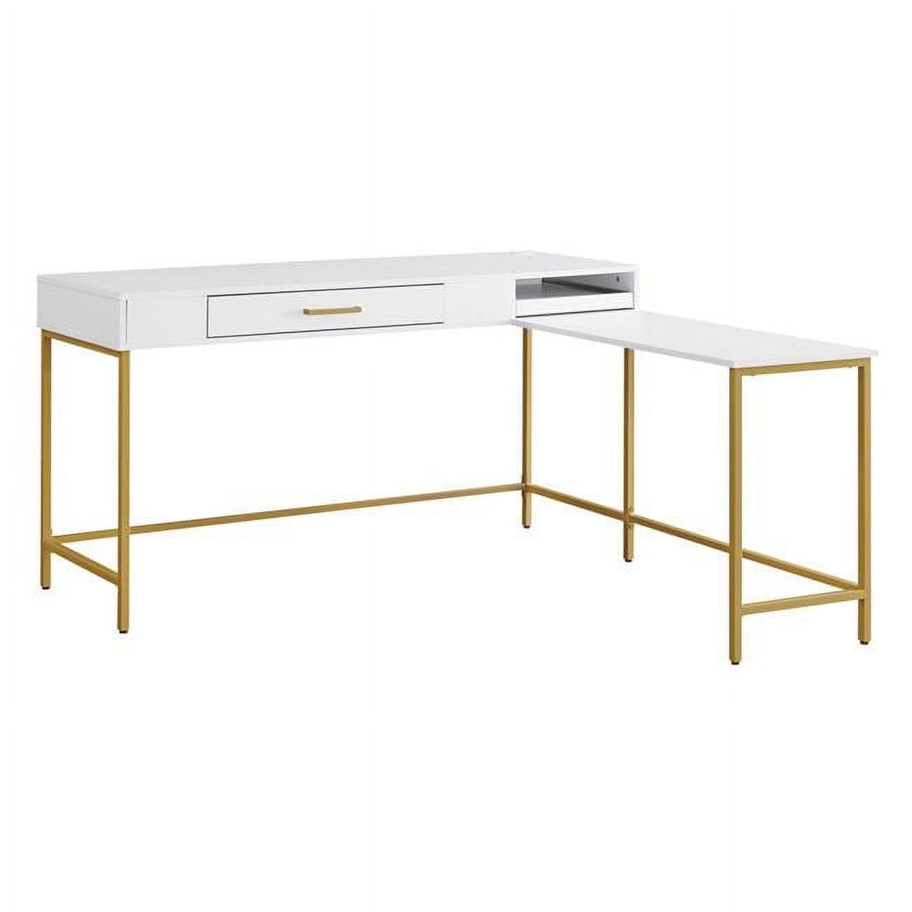 American Furniture Classics  30 x 54 x 54 in. OS Home & Office Furniture Workcenter with Built In Charging Tray & One Drawer, White
