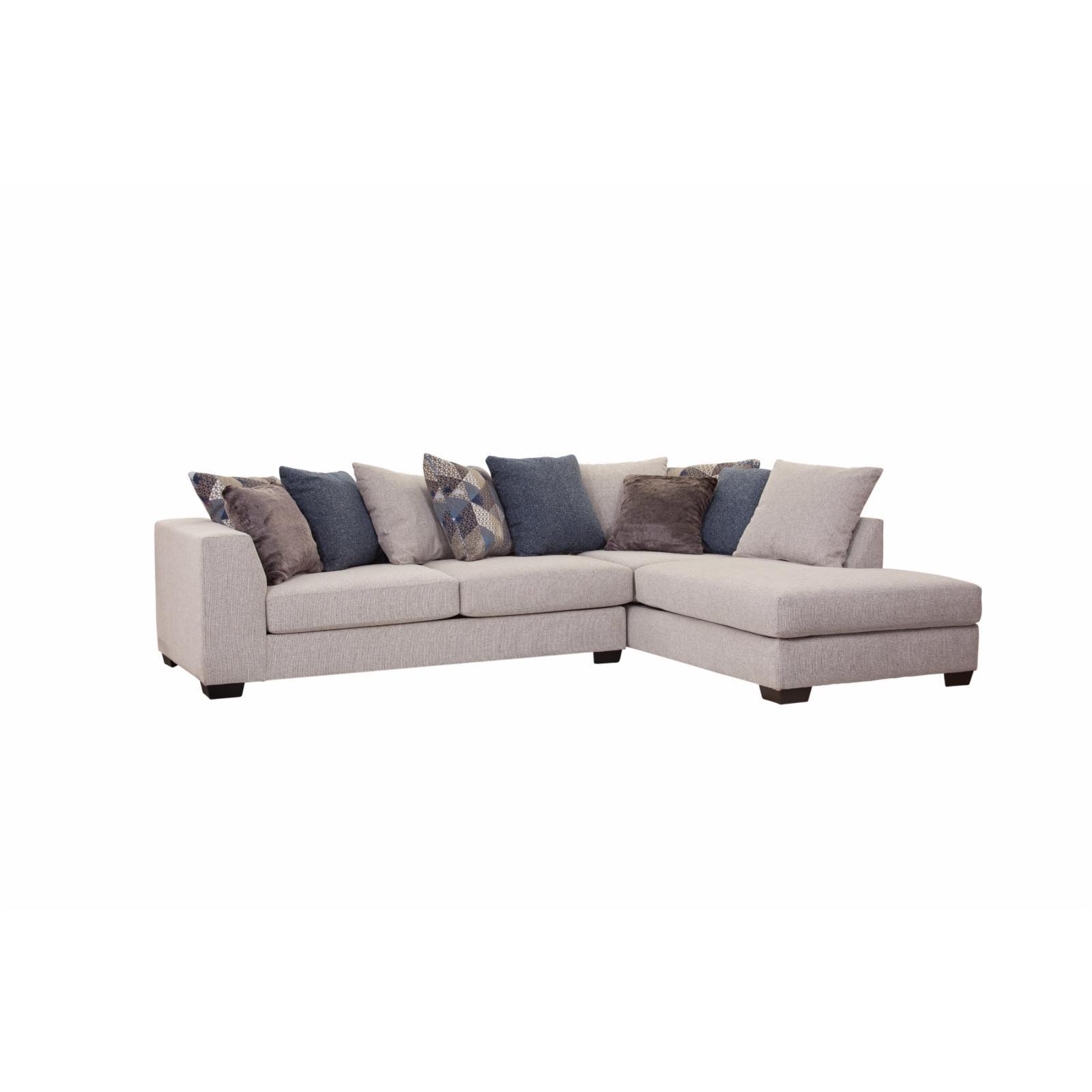 Ivory and Blue Two-Piece Fabric Sectional Sofa with Chaise