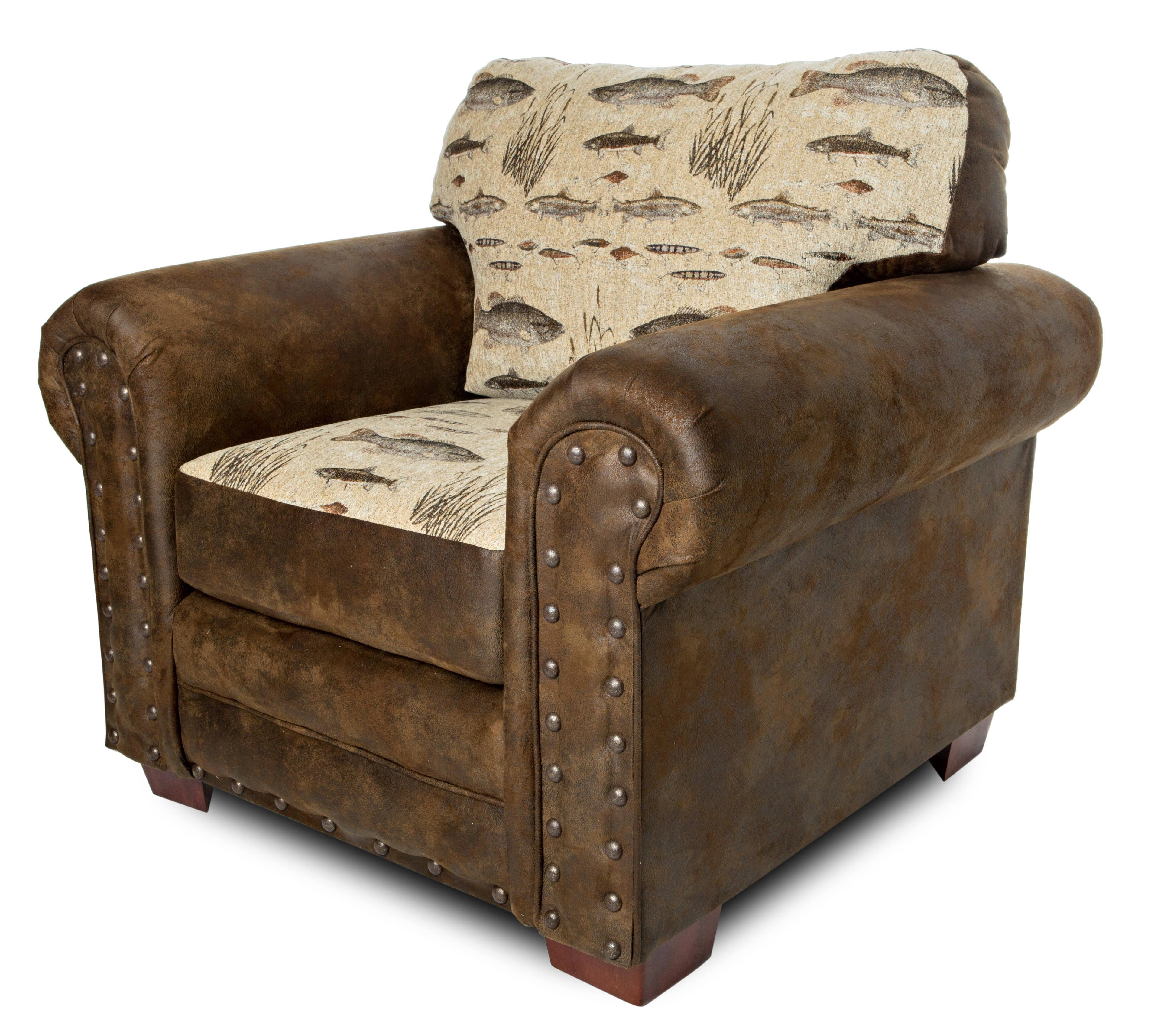 Rustic Angler's Cove Brown Microfiber Accent Chair with Wood Frame