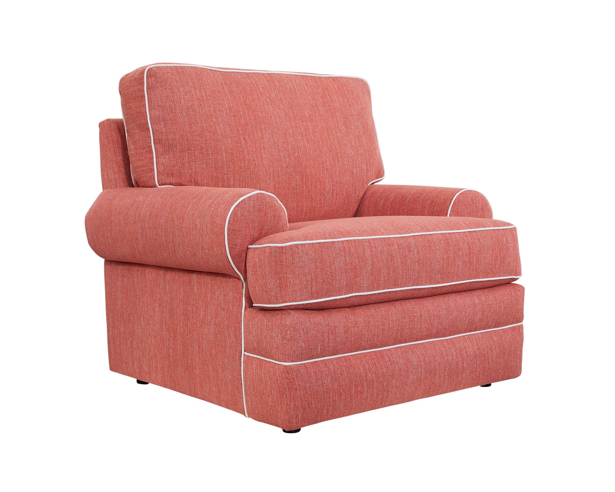 Coral Upholstered Armchair with Ivory Contrast Welt