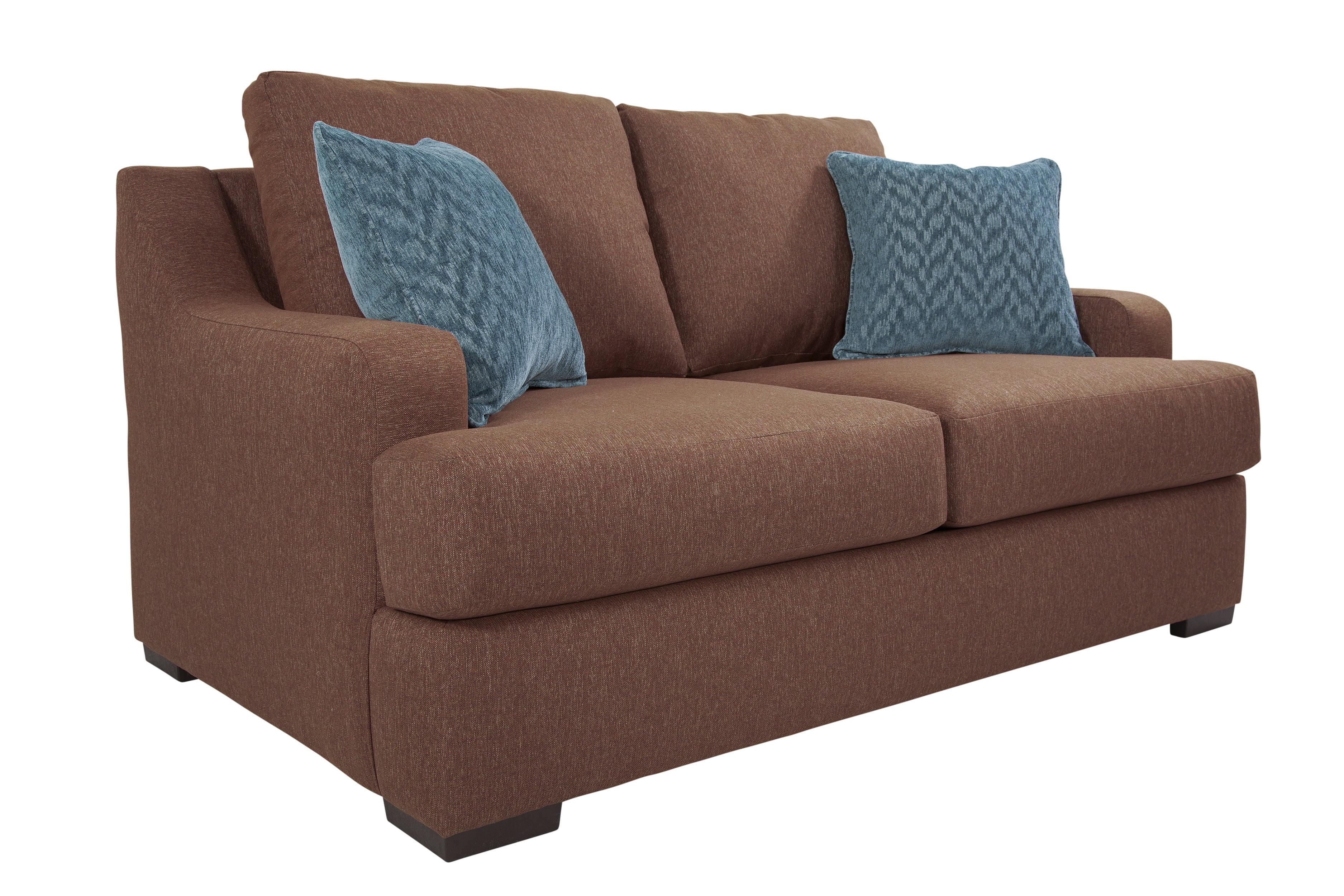 Cinnamon Brown Fabric Sloped Track Arm Loveseat with Teal Accents